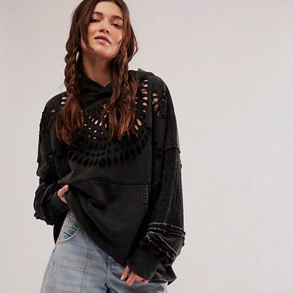 GUC Free People Last Call Sweatshirt In Washed Black - Picture 5 of 6